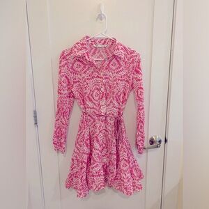 Zara Pink Patterned Dress with Collar, Size S